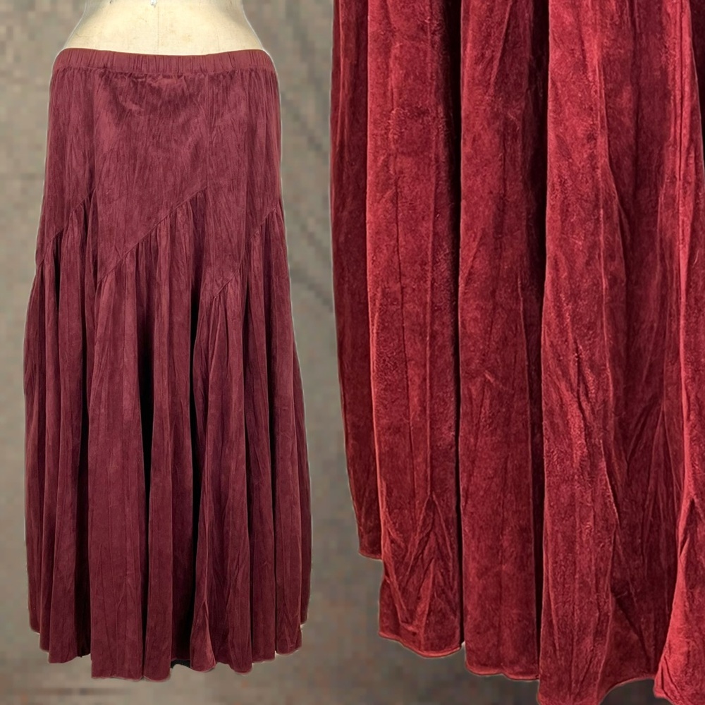 VINTAGE Coldwater Creek long maxi skirt suede texture elastic‎ waist full 90s